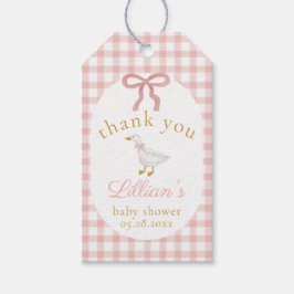 Silly Goose Pink Gingham Baby Shower Thank You ギフトタグ