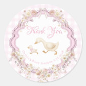 Silly Goose Pink Gingham Baby Shower Thank You ラウンドシール (正面)