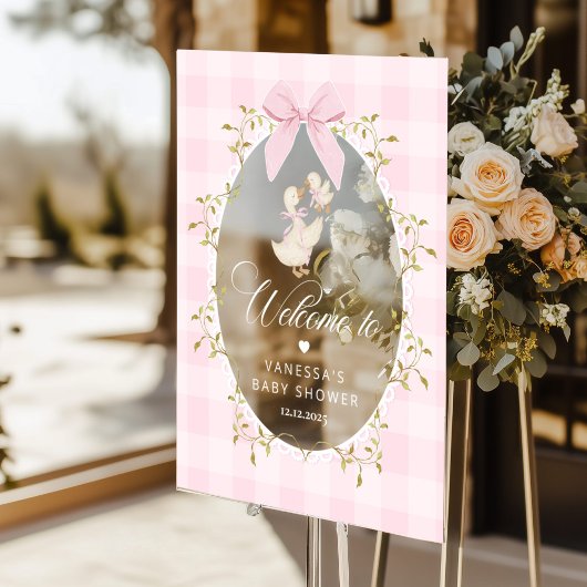 Silly Goose Pink Gingham Baby Shower Welcome アクリルサイン