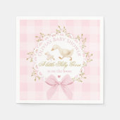 Silly Goose Pink Gingham Bow Baby Shower スタンダードカクテルナプキン (正面)