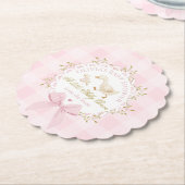 Silly Goose Pink Gingham Bow Baby Shower ペーパーコースター (アングル)