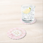 Silly Goose Pink Gingham Bow Baby Shower ペーパーコースター (インサイチュ)