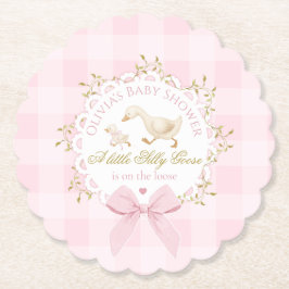 Silly Goose Pink Gingham Bow Baby Shower ペーパーコースター