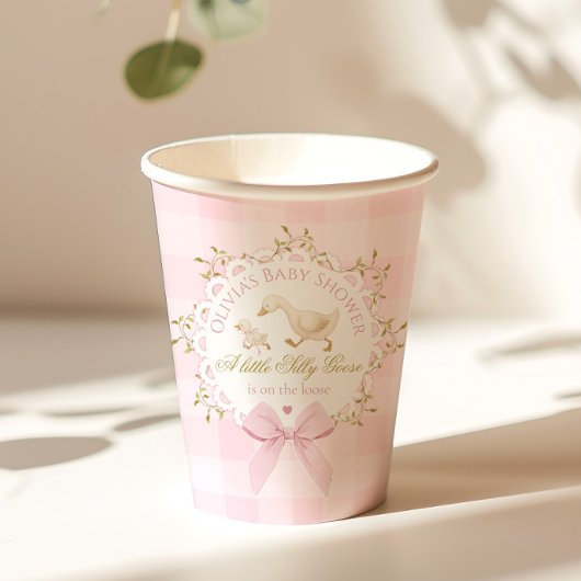 Silly Goose Pink Gingham Bow Baby Shower 紙コップ