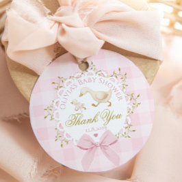 Silly Goose Pink Gingham Bow Baby Shower Thank you フェイバータグ
