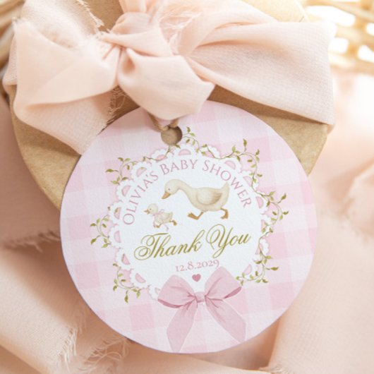 Silly Goose Pink Gingham Bow Baby Shower Thank you フェイバータグ