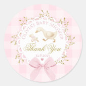 Silly Goose Pink Gingham Bow Baby Shower Thank you ラウンドシール (正面)