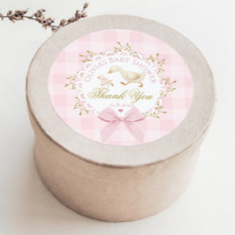 Silly Goose Pink Gingham Bow Baby Shower Thank you ラウンドシール