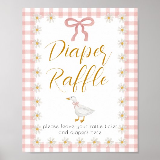 Silly Goose Pink Gingham Diaper Raffle Sign ポスター (正面)