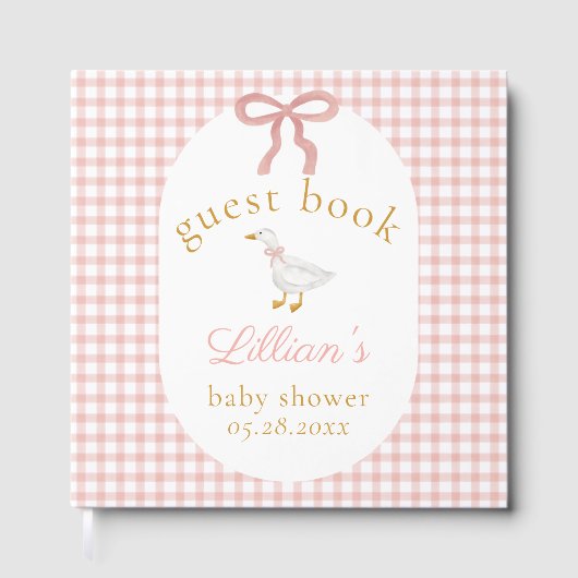 Silly Goose Pink Gingham Girl Baby Shower ゲストブック (正面)