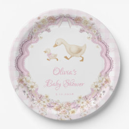 Silly Goose Pink Gingham Girl Baby Shower ペーパープレート
