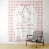 Silly Goose Pink Gingham Girl Baby Shower Backdrop タペストリー (インサイチュ)