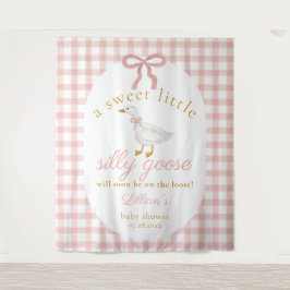 Silly Goose Pink Gingham Girl Baby Shower Backdrop タペストリー