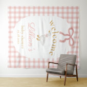 Silly Goose Pink Gingham Girl Baby Shower Backdrop タペストリー (インサイチュ(横))