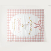 Silly Goose Pink Gingham Girl Baby Shower Backdrop タペストリー (正面(横))
