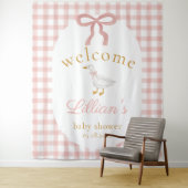 Silly Goose Pink Gingham Girl Baby Shower Backdrop タペストリー (インサイチュ)