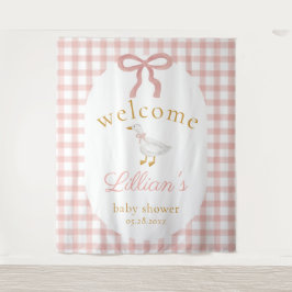 Silly Goose Pink Gingham Girl Baby Shower Backdrop タペストリー