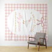 Silly Goose Pink Gingham Girl Baby Shower Backdrop タペストリー (インサイチュ(横))