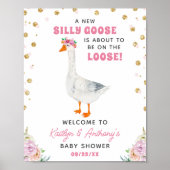 Silly Goose Pink Watercolor Baby Shower Welcome ポスター (正面)