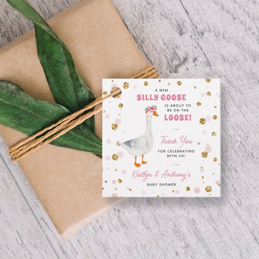 Silly Goose Pink Watercolor Girls Baby Shower フェイバータグ