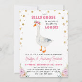 Silly Goose Pink Watercolor Girls Baby Shower 招待状 (正面)