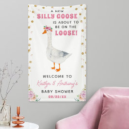 Silly Goose Pink Watercolor Girls Baby Shower 横断幕