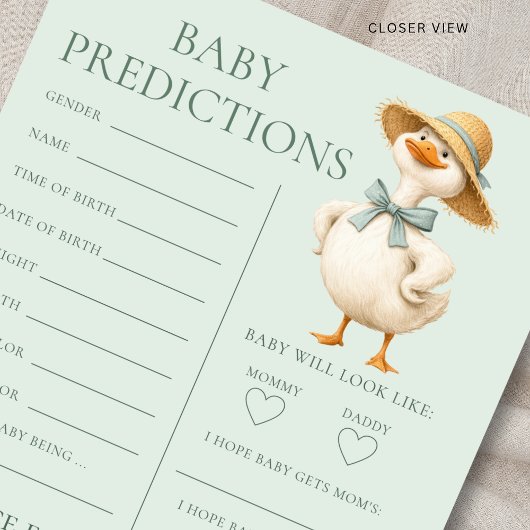 Silly Goose Predictions Baby Shower Game Card 招待状