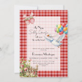 Silly Goose Red Gingham Balloons Baby Shower 招待状 (正面)