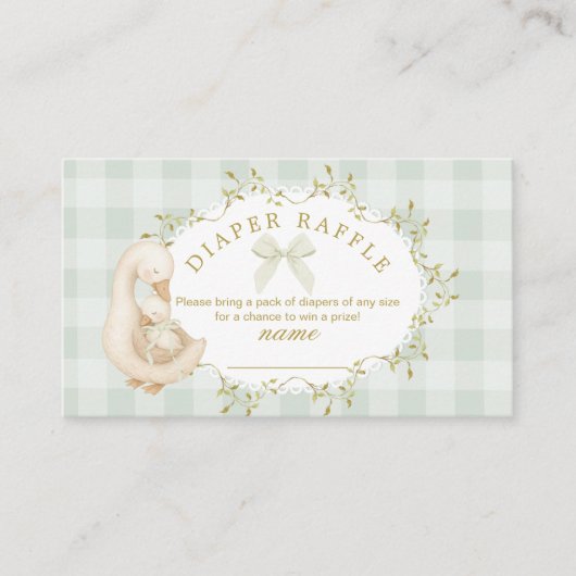 Silly Goose Sage Bow Gingham Diaper raffle ticket エンクロージャーカード (正面)