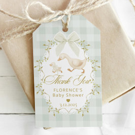 Silly Goose Sage Gender Neutral Gingham Thank you ギフトタグ
