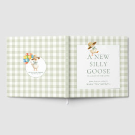 Silly Goose Sage Gingham Baby Shower ゲストブック
