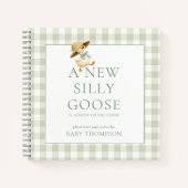 Silly Goose Sage Gingham Baby Shower Guest Book ノートブック (正面)
