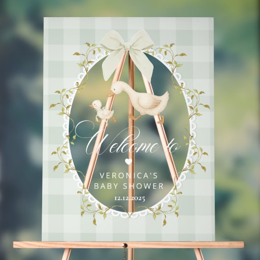 Silly Goose Sage Gingham Baby Shower Welcome アクリルサイン (ニュートラル)