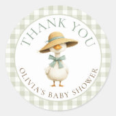 Silly Goose Sage Gingham Thank You Baby Shower  ラウンドシール (正面)