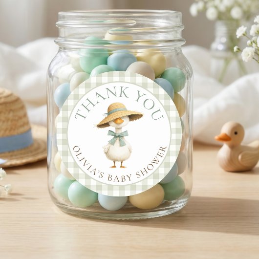 Silly Goose Sage Gingham Thank You Baby Shower  ラウンドシール