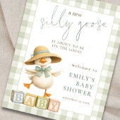 Silly Goose Sage Gingham Welcome to Baby Shower ポスター