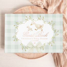 Silly Goose Sage Gingham Whimsical Baby Shower ゲストブック