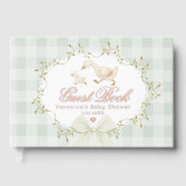 Silly Goose Sage Gingham Whimsical Baby Shower ゲストブック (正面)