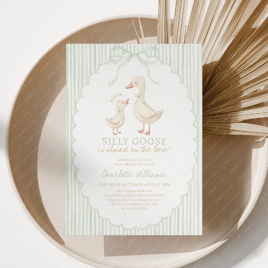 Silly Goose Sage Green Baby Shower 招待状