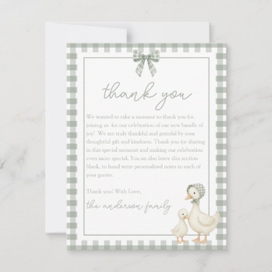 Silly Goose Sage Green Coquette Flat サンキューカード (正面)