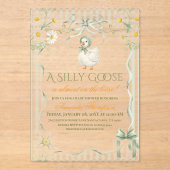 Silly Goose Sage Green Gender Neutral Baby Shower アクリル招待状 (正面)