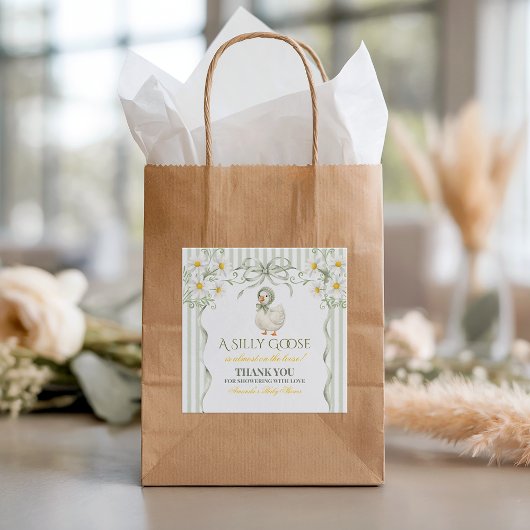 Silly Goose Sage Green Gender Neutral Baby Shower スクエアシール