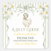 Silly Goose Sage Green Gender Neutral Baby Shower スクエアシール (正面)