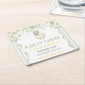 Silly Goose Sage Green Gender Neutral Baby Shower スクエアペーパーコースター (アングル)