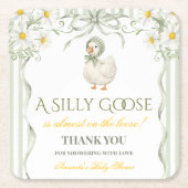 Silly Goose Sage Green Gender Neutral Baby Shower スクエアペーパーコースター (正面)