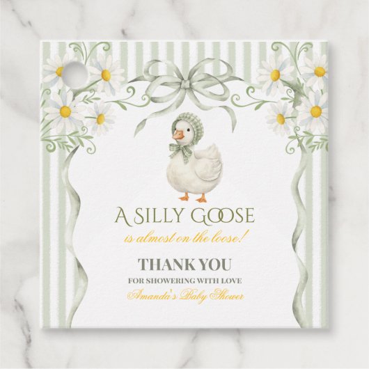 Silly Goose Sage Green Gender Neutral Baby Shower フェイバータグ (正面)