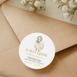 Silly Goose Sage Green Gender Neutral Baby Shower ラウンドシール