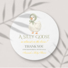 Silly Goose Sage Green Gender Neutral Baby Shower ラウンドペーパーコースター
