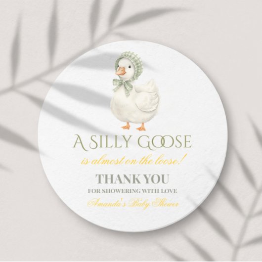 Silly Goose Sage Green Gender Neutral Baby Shower ラウンドペーパーコースター