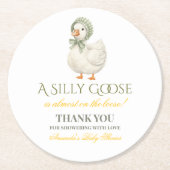 Silly Goose Sage Green Gender Neutral Baby Shower ラウンドペーパーコースター (正面)